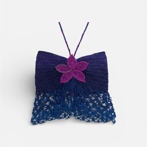 Summer 🌺 Purple and Blue Crochet Top with Flower Accent